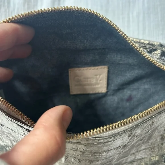 Clare V Metallic Silver Crossbody with Tan Accents - Picture 11 of 12